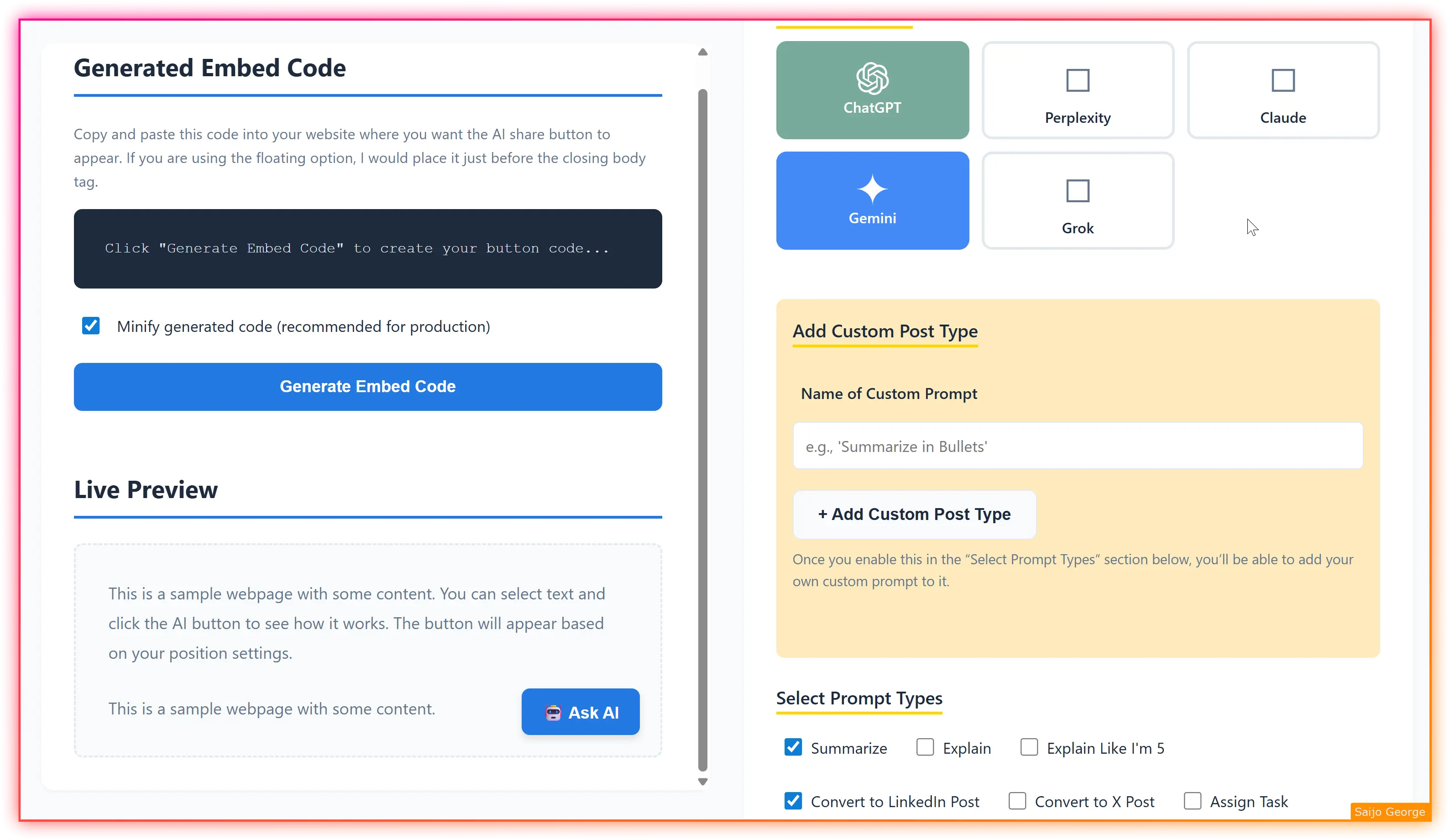 AI Share Button Configuration